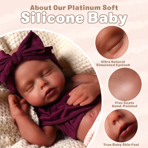 Lauren 12"/16'' Silicone Sleeping Baby African American Little Infant Girl - Image 4