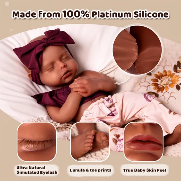 Lauren 12"/16'' Silicone Sleeping Baby African American Little Infant Girl - Image 5